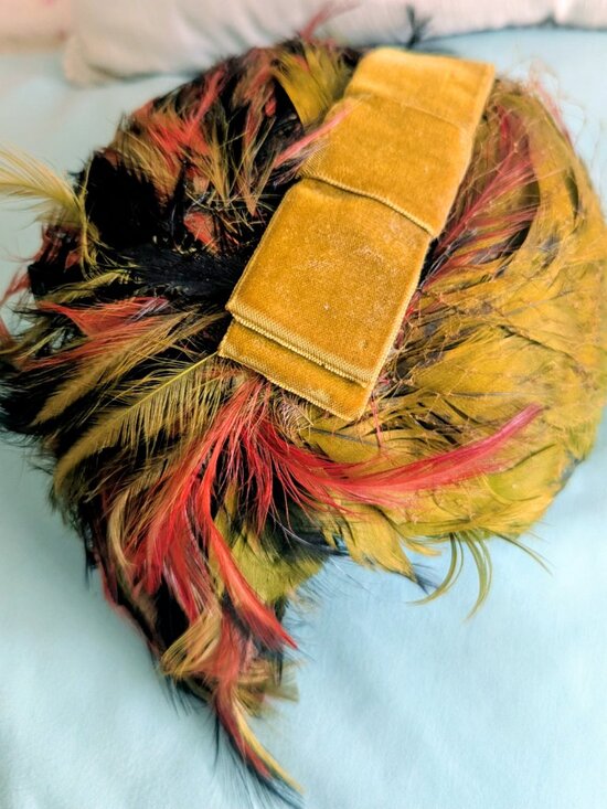Vintage Feather Hat By Palomere Union Tag 1940\'s-50\'s Half Hat-Feather Hat main image 7